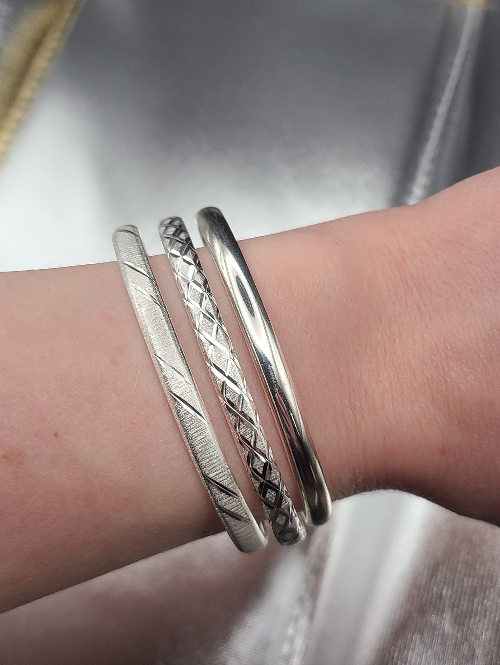 Classic Silver Women's Bangle Bracelet Set - 3 Pack
